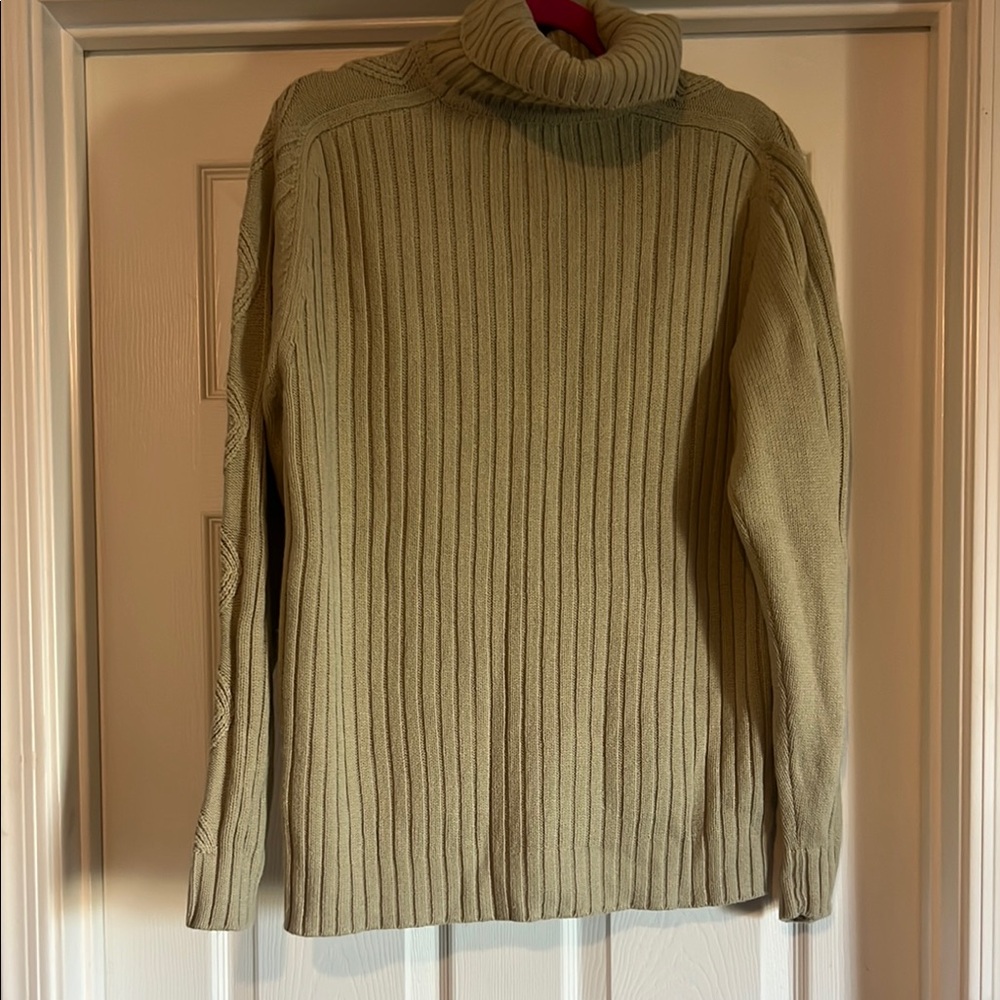 Tan Cowl Neck Sweater with Ribbed Texture - Picture 6 of 7